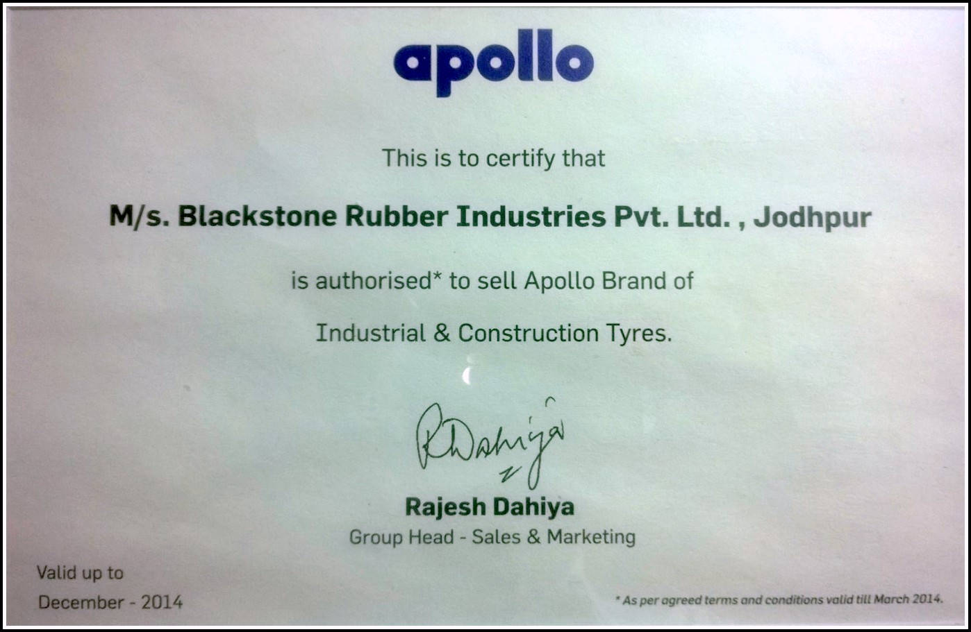 Apollo certificate