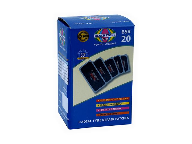 Box of Blackstone BSR 20 radial tyre repair patches